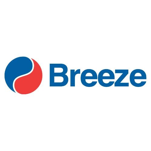 Breeze logo featuring a blue and red circular design to the left of the word "Breeze" in bold blue letters on a white background.
