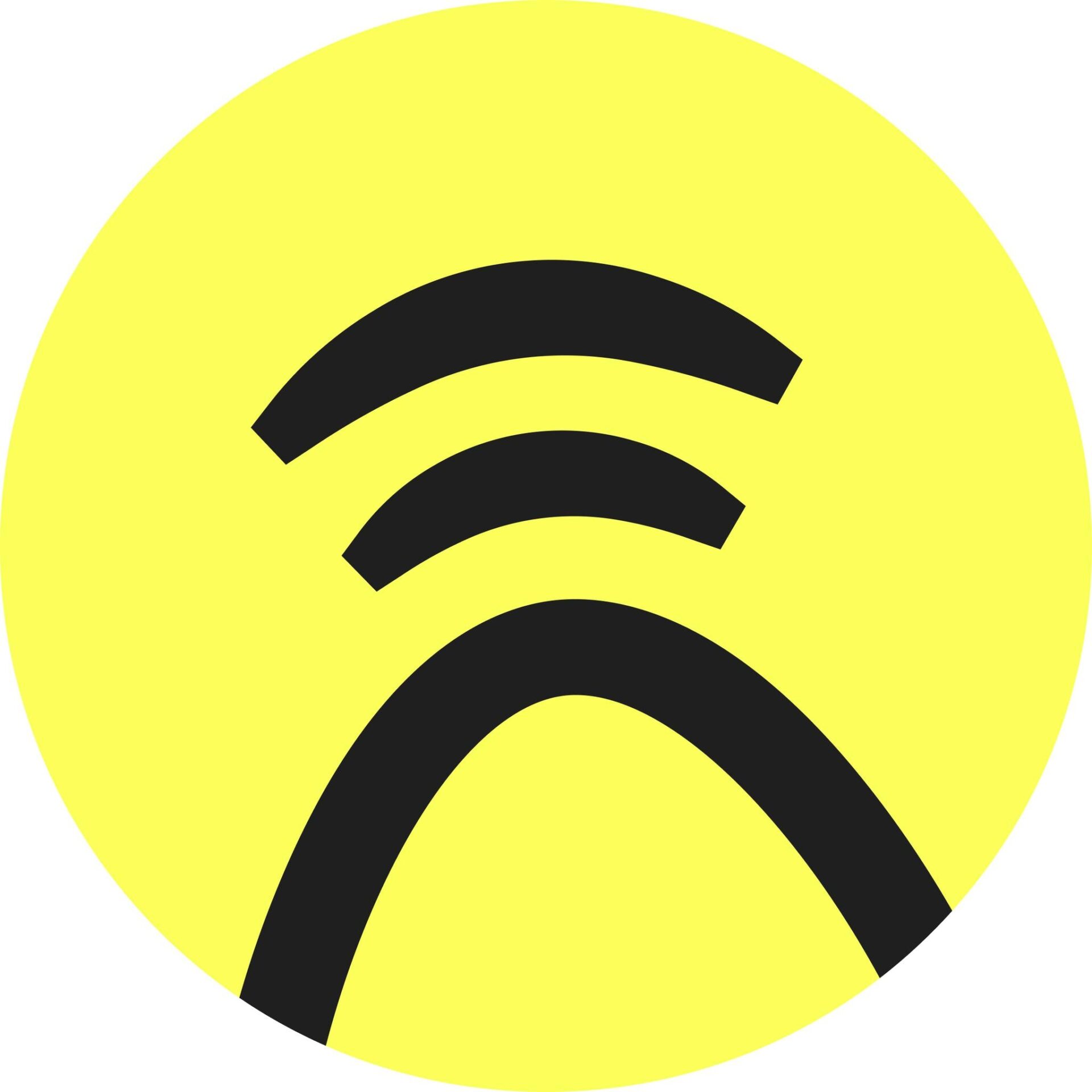 A yellow circle with a black curved line forming a frown and two black arcs above it, resembling a sad face emoticon.