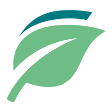 A stylized green and teal leaf logo with two overlapping leaf shapes on a white background.
