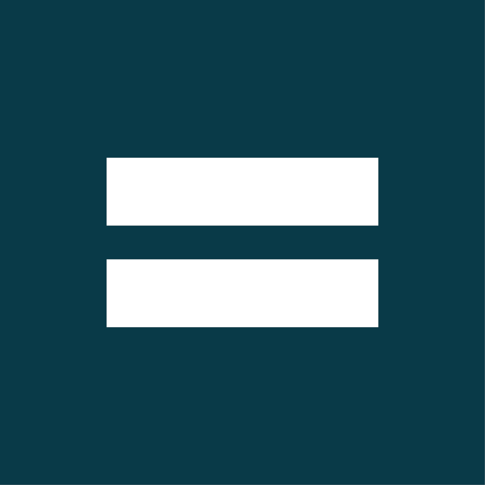 White equality sign with two horizontal bars centered on a dark teal background.