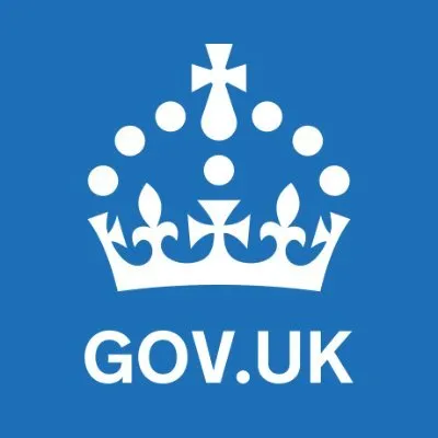 White crown symbol above the text "GOV.UK" on a blue background, representing the UK government website logo.
