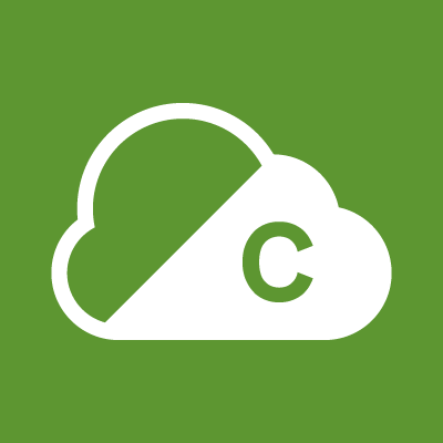 White cloud icon with a letter "C" on a green background, divided diagonally into two sections.