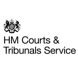 The HM Courts & Tribunals Service logo featuring a crown and lion crest above the text "HM Courts & Tribunals Service" in bold, black lettering.