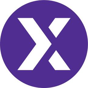 A bold white letter "X" centered inside a solid purple circle.