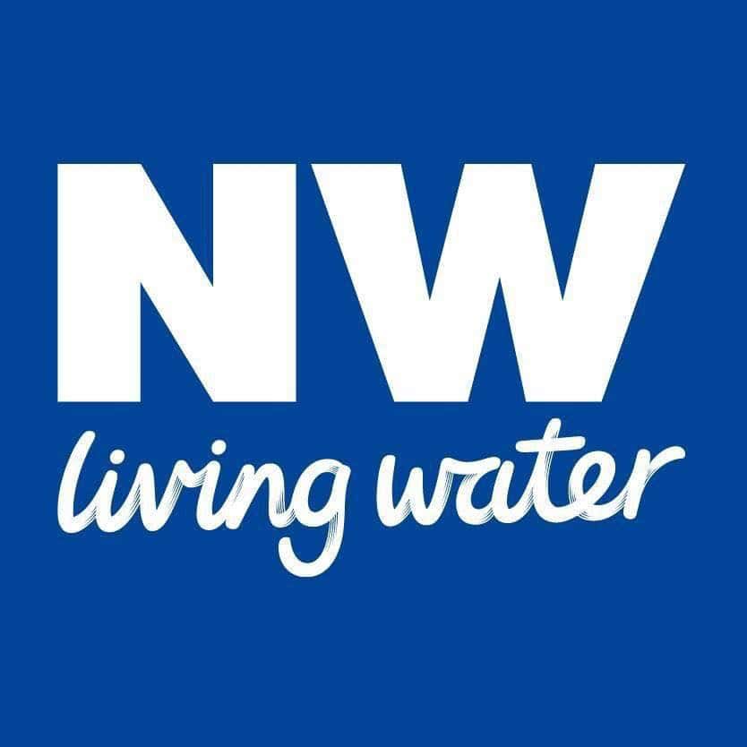 White text on a blue background reads "NW living water" with "NW" in bold uppercase and "living water" in cursive below.