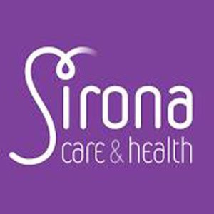 The Sirona Care & Health logo features white stylized text on a purple background.