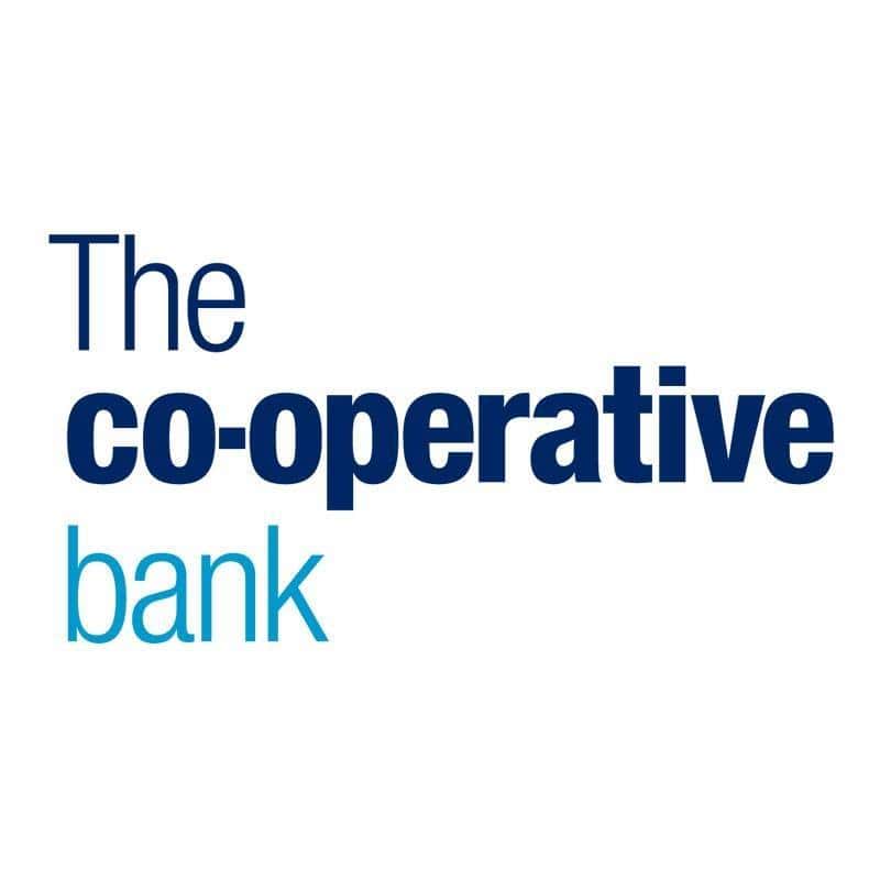 Logo of The Co-operative Bank with the words “The co-operative bank” in blue text on a white background, using different font weights and shades of blue.