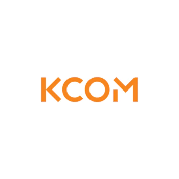The image shows the KCOM logo with the letters "KCOM" in bold, orange uppercase font on a white background.