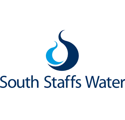 South Staffs Water logo featuring a stylized blue water droplet above the company name in dark blue text.